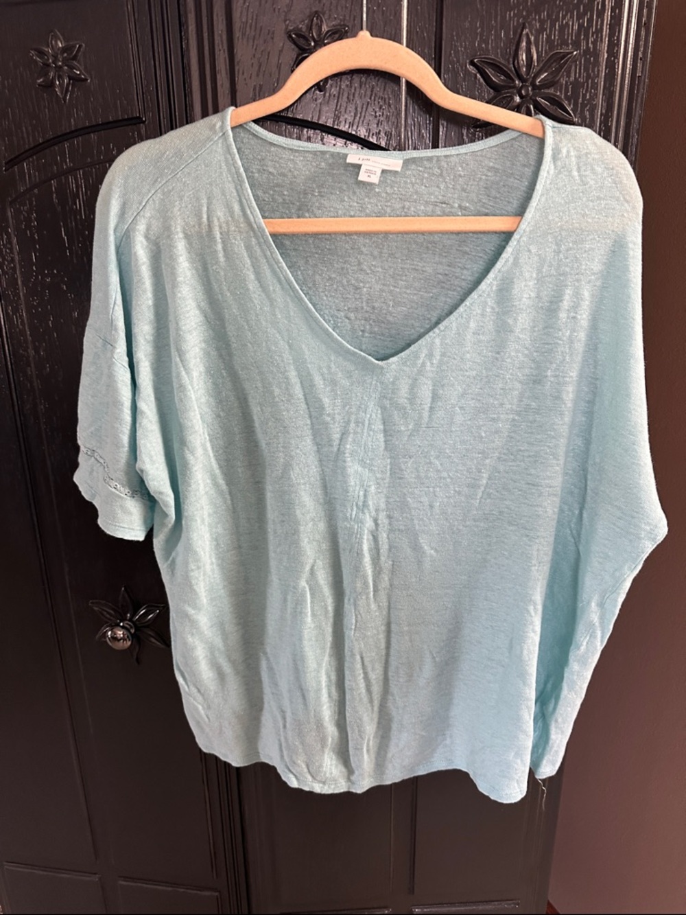 Light Blue V-Neck Women's Top 100% linen